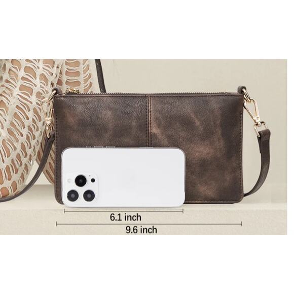 Bostanten Nola Vegan Leather Envelope Clutch Purse NEW Retro Coffee - Picture 2 of 13